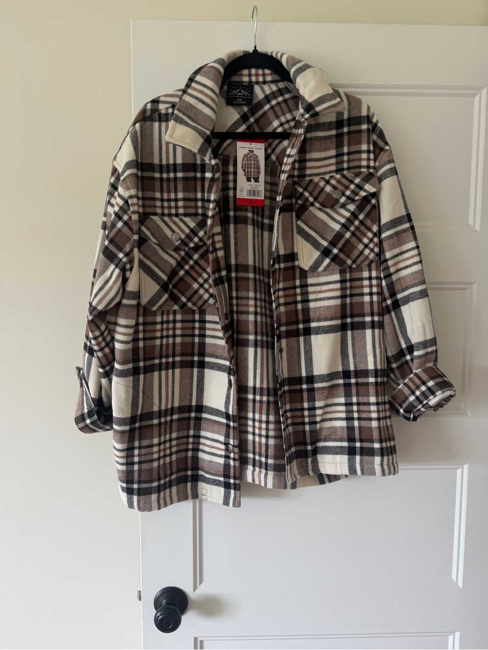 HFX Women's Plaid Shacket Jacket in Brown & Cream